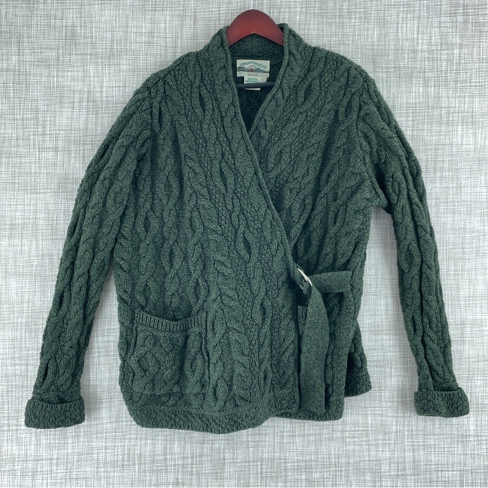 Aran Crafts Cardigan sweater Ireland 100% merino wool L c157